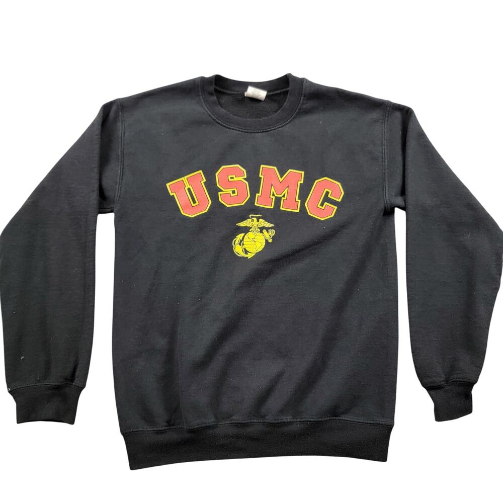 Vintage USMC Men's Black Sweatshirt Long-sleeved Sz S (459)